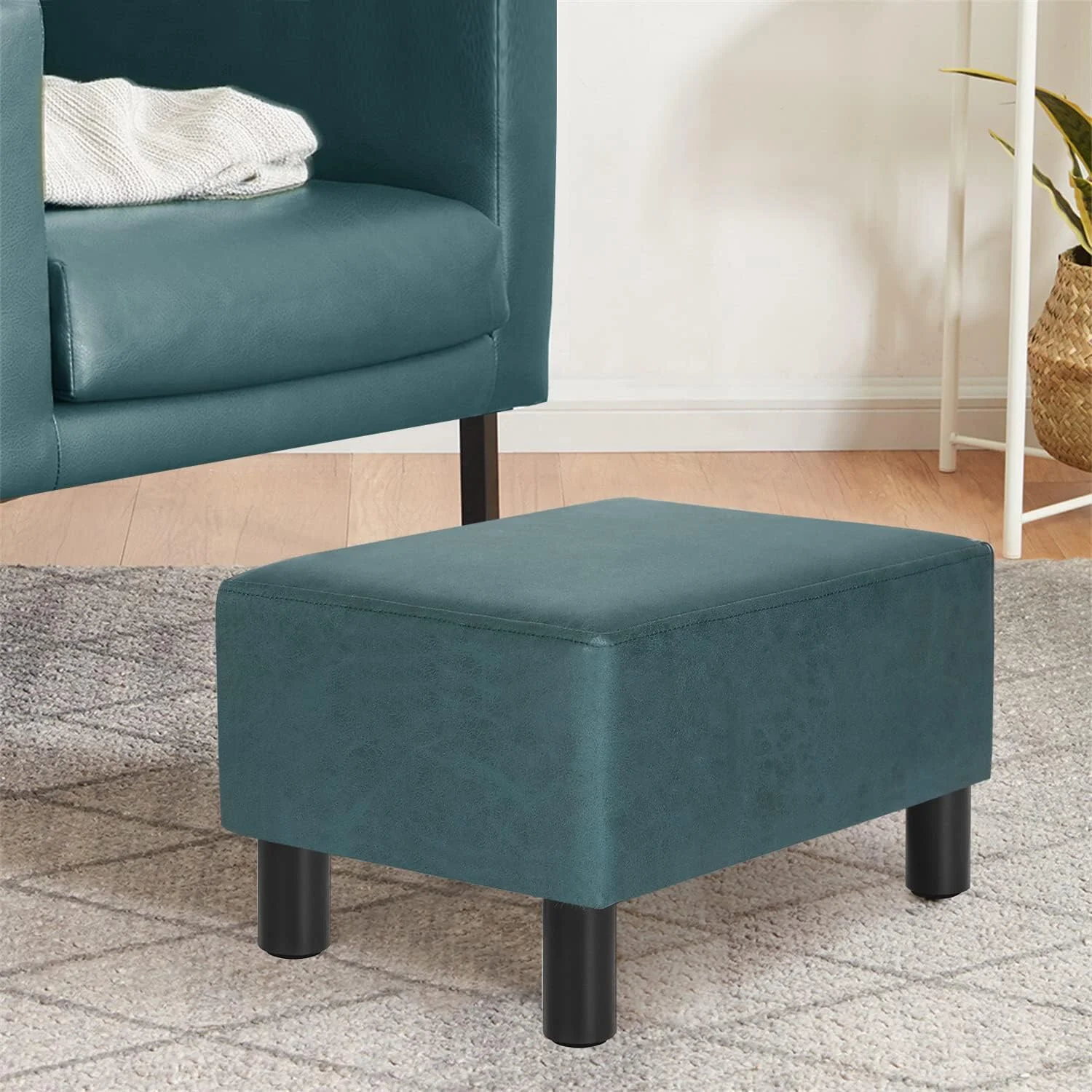 Small Footstool Ottoman Footrest Modern Rectangular Foot Stools For Living Room Bedroom (Blue)