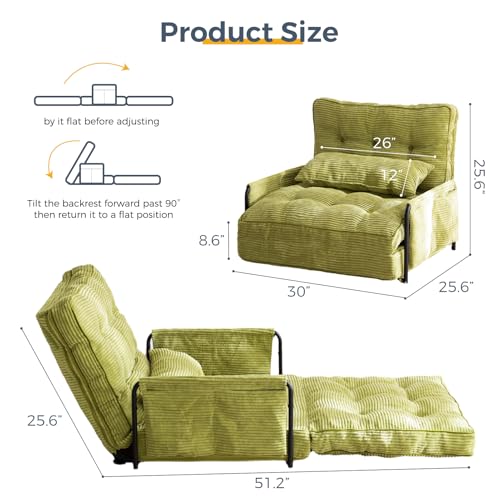 MAXYOYO Adjustable Floor Sofa Couch with 2 Pillows, Multi-Functional Bean Bag Bed, 5-Position Foldable Lazy Sofa Sleeper Bed with Armrest Versatile Floor Seating for Reading Gaming, Beige, Double