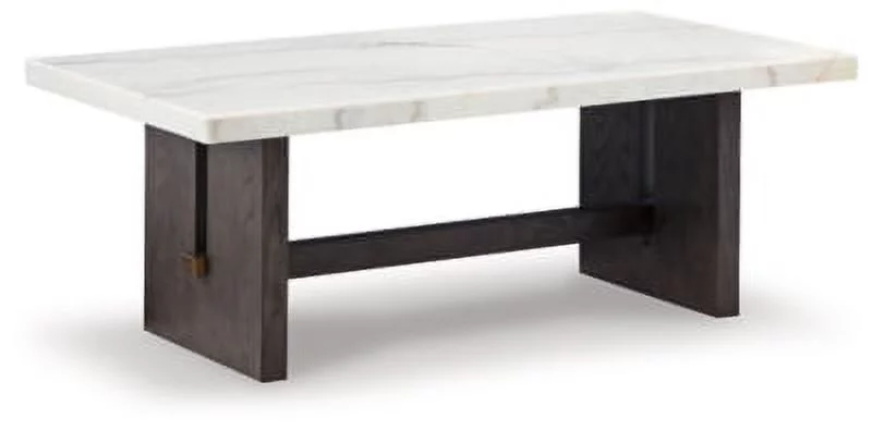Signature Design by Ashley Burkhaus Traditional Rectangular Coffee Table with Marble Tabletop, Dark Brown & White