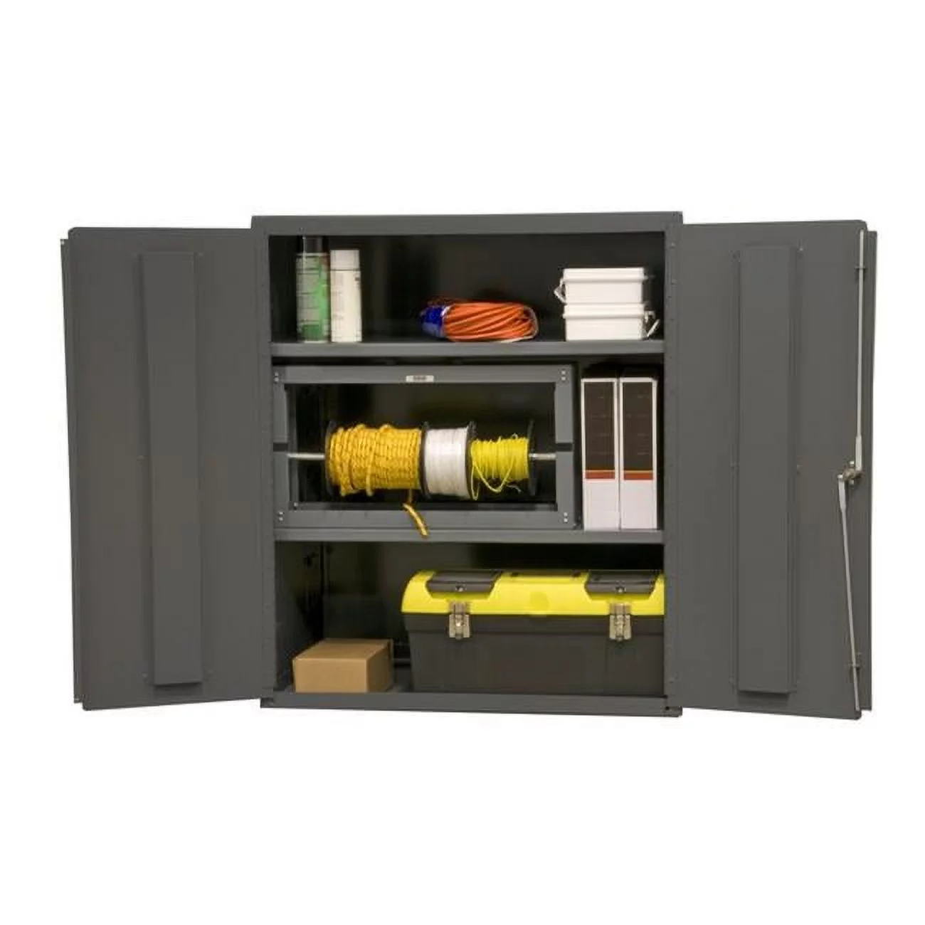Durham  14 Gauge Flush Door Style Lockable Shelf Cabinet with 2 Adjustable Shelves - Gray - 36 x 24 x 42 in.