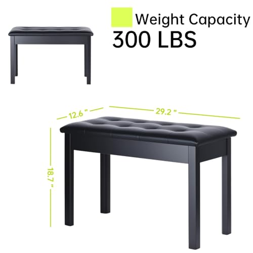 Solid Wood Duet Piano Bench with Storage, Piano Stool and Padded Cushion, Keyboard Bench with Bookcase, Piano Chair and Piano Seat with High-Density Sponges.