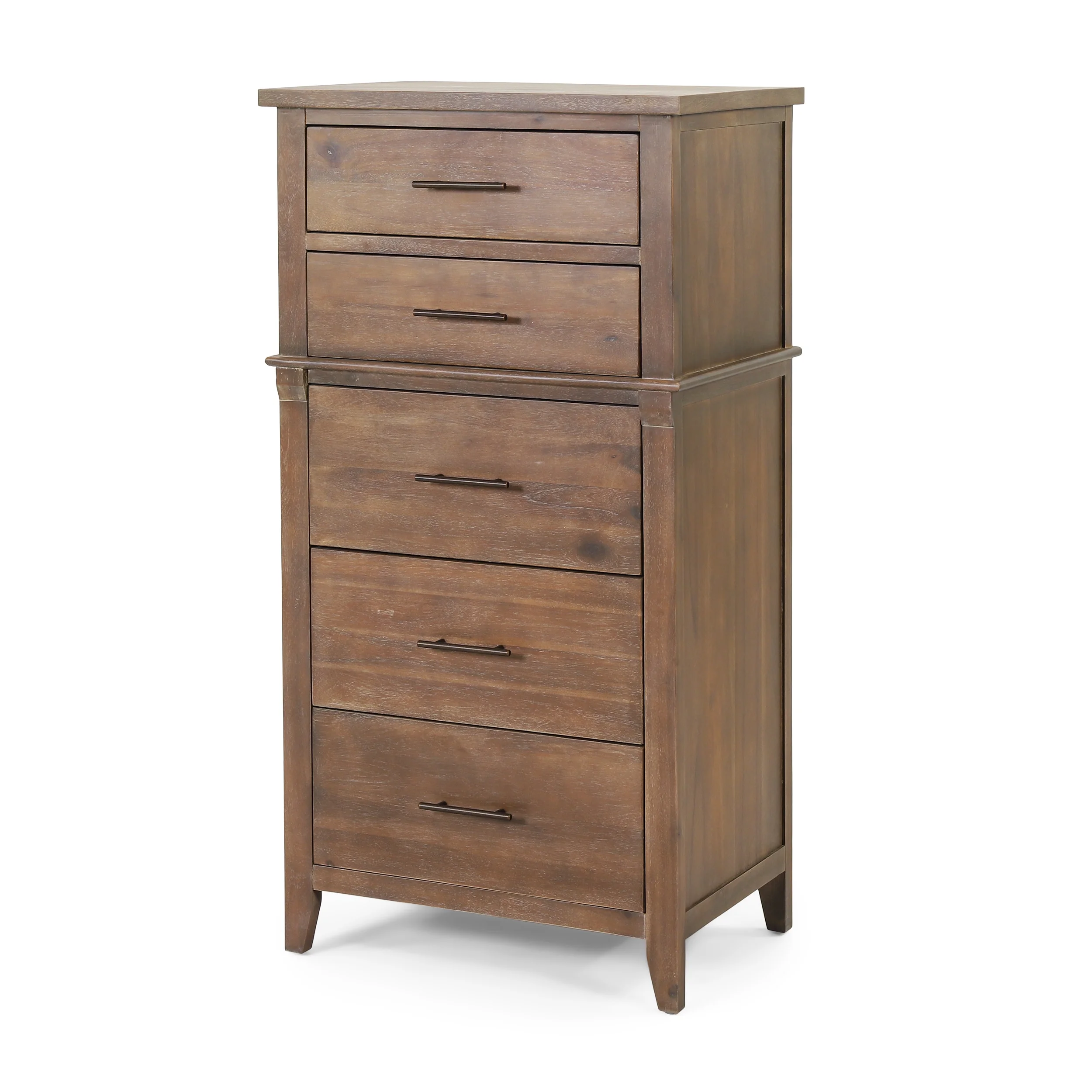 GDF Studio OkiOki Coastal Acacia Wood 5 Drawer Dresser, Light Brown Glaze