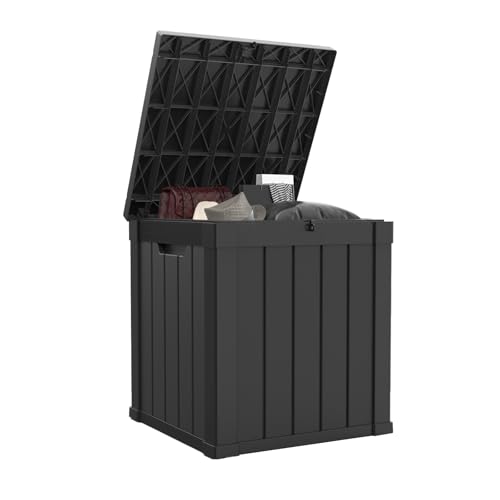 100 Gallon Waterproof Outdoor Storage Box,Resin Deck Box,Lockable Outside Storage Box Container for Patio Furniure,Garden,Tools (100 Gallon,Black)