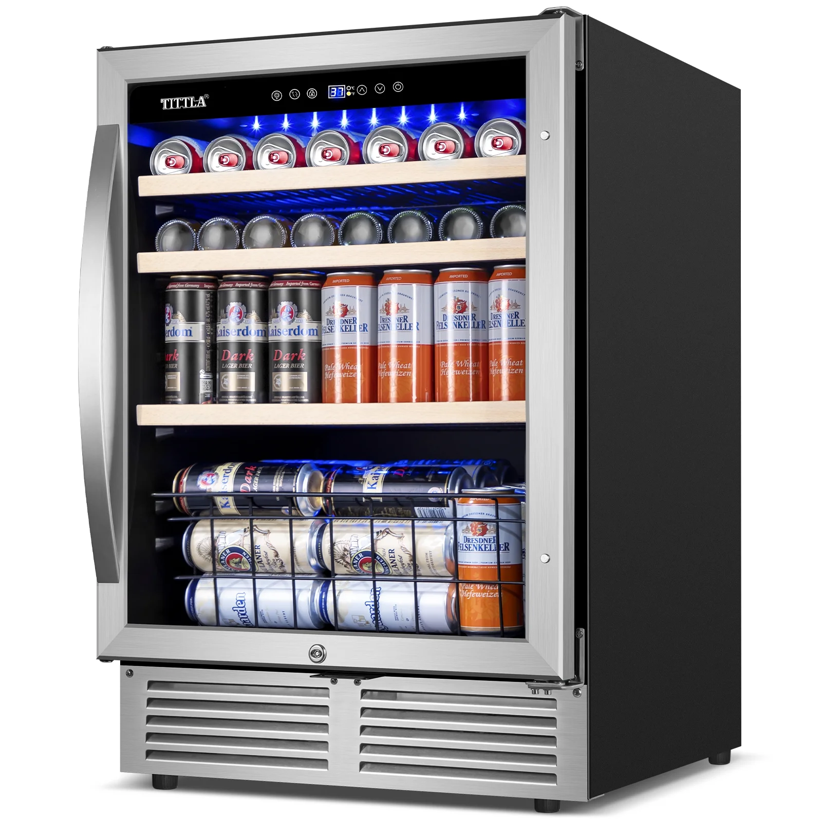 Tittla 24'' Beverage Refrigerator Cooler,150-Cans Built-in Wine Cooler Beverage Cooler 37°-65°F, Low Noise Energy Saving for Beer and Soda or Fruit