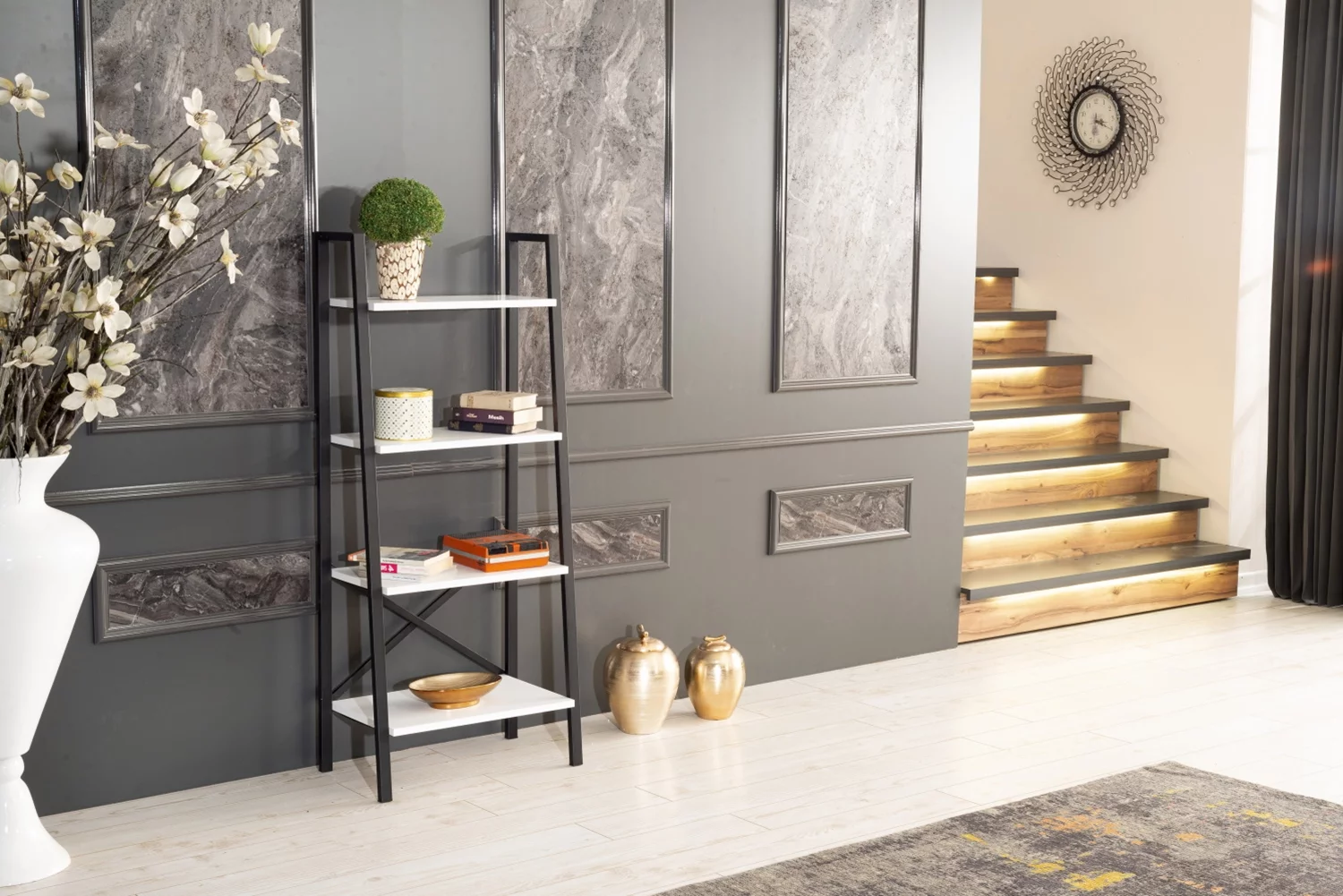 Lion 5 Tier Modern Ladder Bookshelf, Metal Frame Bookshelf for Small Spaces in your Living Rooms, Office Furniture Bookcase,White