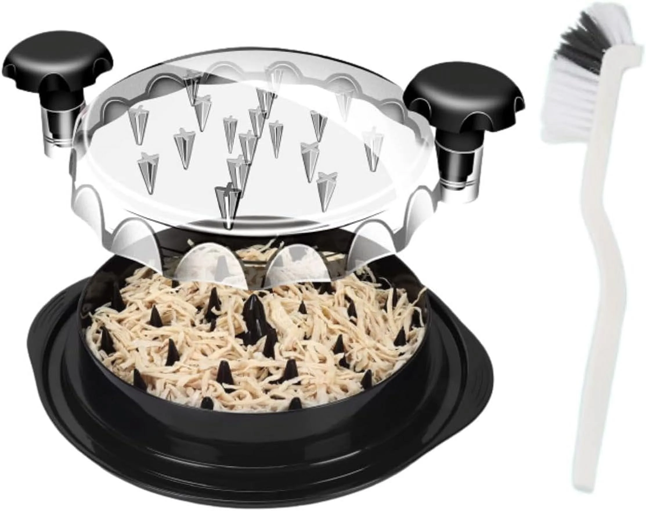 Ragnify Non-Skid Chicken Shredder Tool with Transparent Lid & Cleaning Brush, Alternative to Claws Meat for Boil Chicken, Beef and Other Meat 10.8 Inches  (Black)