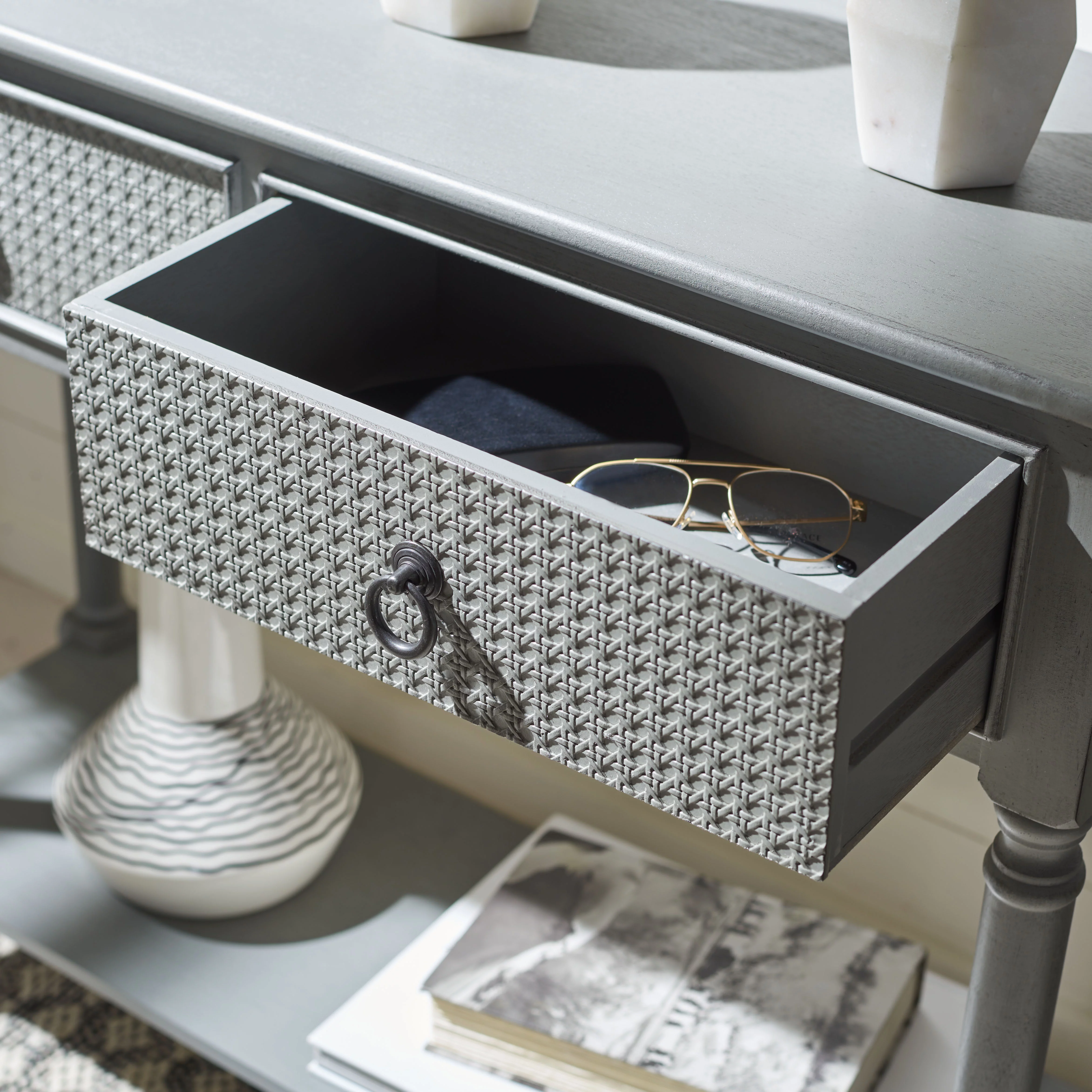 SAFAVIEH Haines Modern 2 Drawer Console Table, Distressed Grey