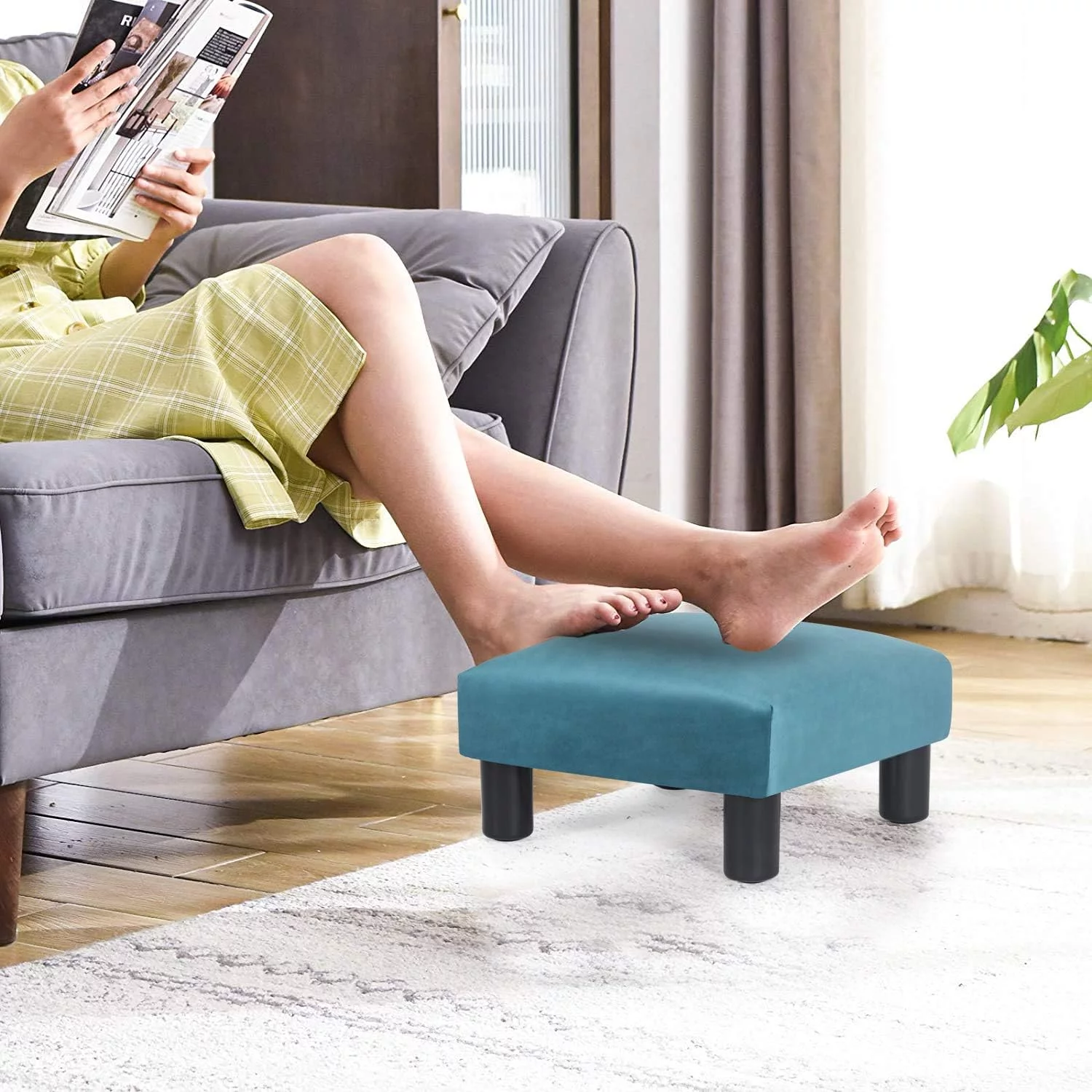 Ottoman Footrest Stool Modern Small Square Seat Chair Footstool (Blue)