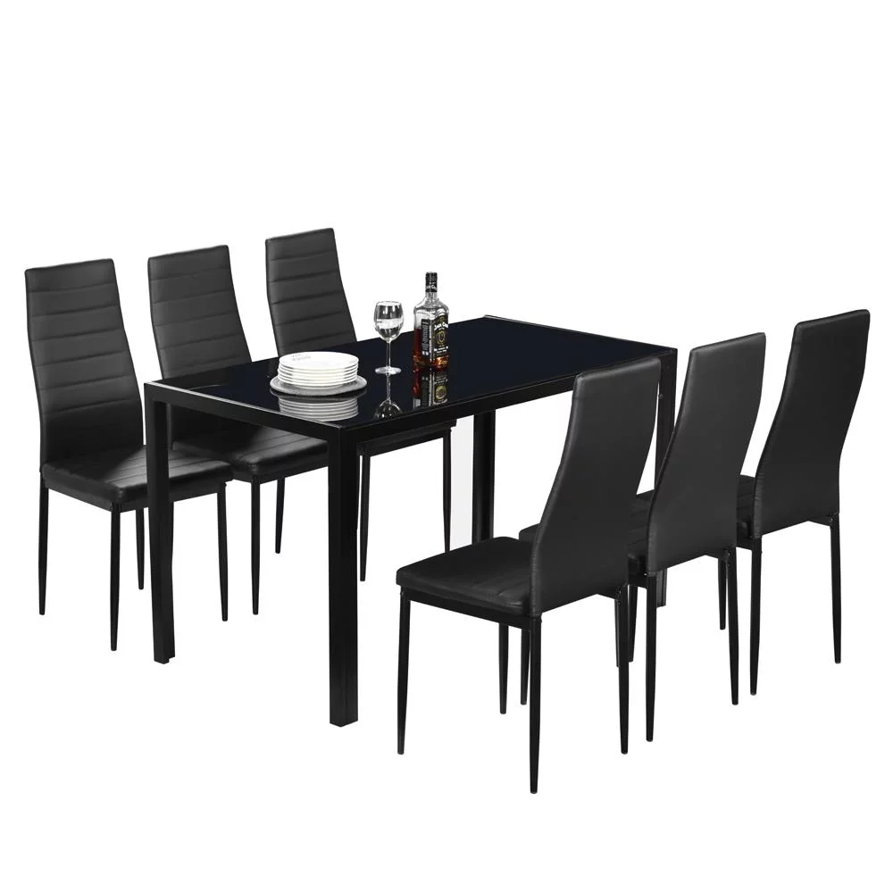 Winado New Modern 7 Pcs Dining Table Set With 6 Leather Chairs Kitchen Room Furniture