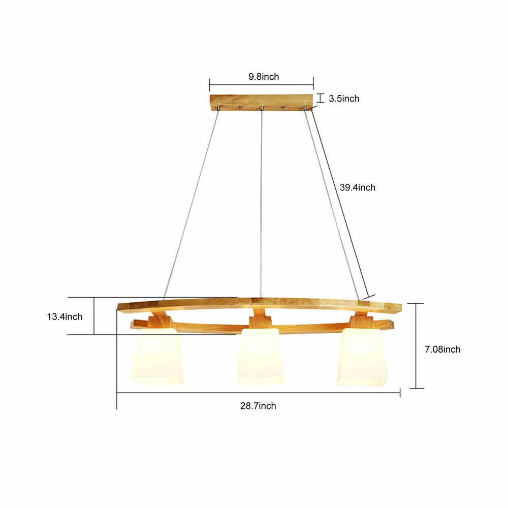 Miumaeov Wood Linear Pendant Light LED Dimmable Hanging Light Fixture 60w for Dining Room Kitchen Island Bar Office Pool Table