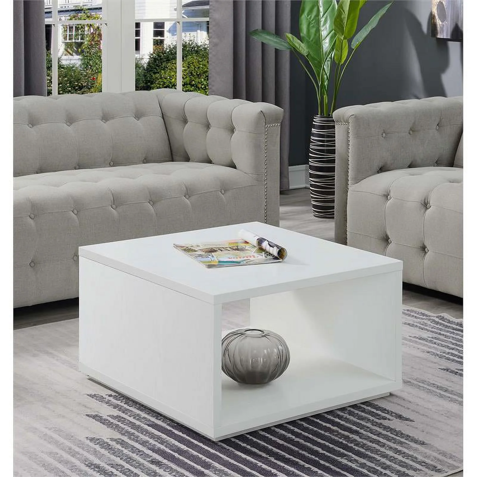 Pemberly Row Square Coffee Table in White Wood Finish