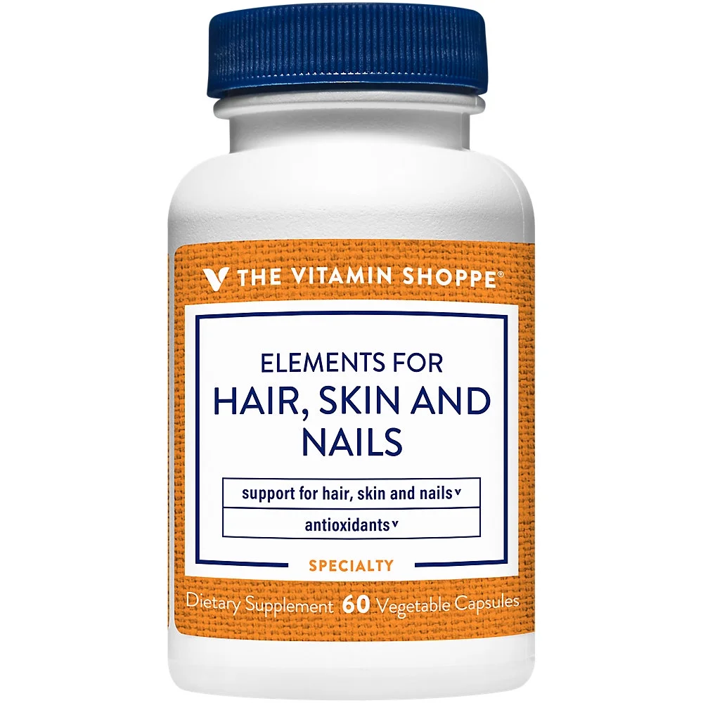 The Vitamin Shoppe Elements for Hair, Skin & Nails, Antioxidant that Supports Growth of Hair, Skin & Nail Health with Collagen Type II Powder & Hyaluronic Acid (60 Veggie Capsules)