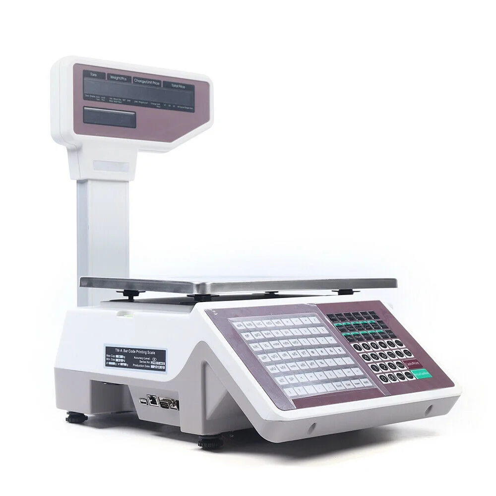 Price Computing Scale with Thermal Label Printer Up to 66lb Weighing Range Pole Display Scale for Supermarket (with Mobile APP) Electronic Weight Scale Digital Price Computing Thermal Label Printer
