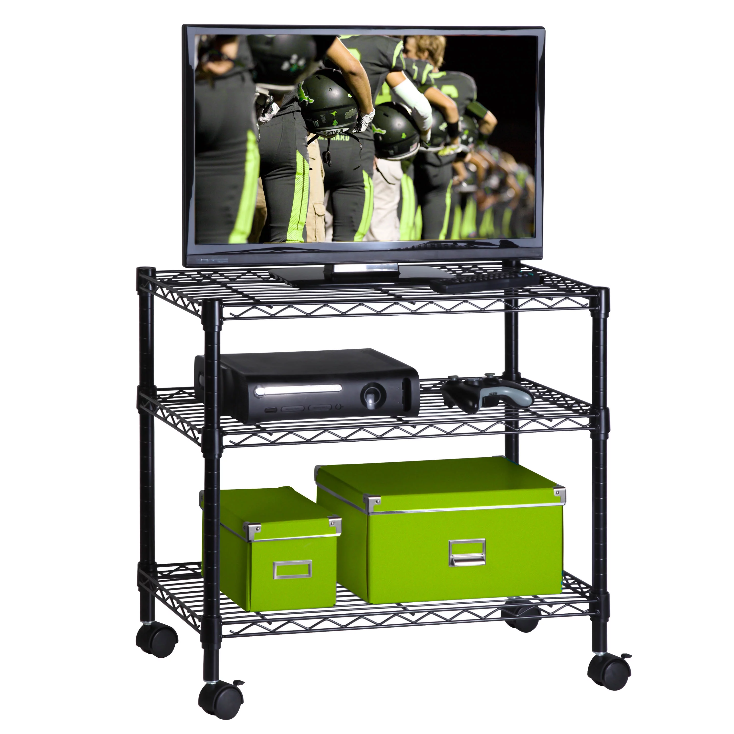 Honey-Can-Do 3-Tier Metal Rolling Adjustable Media Cart, Black