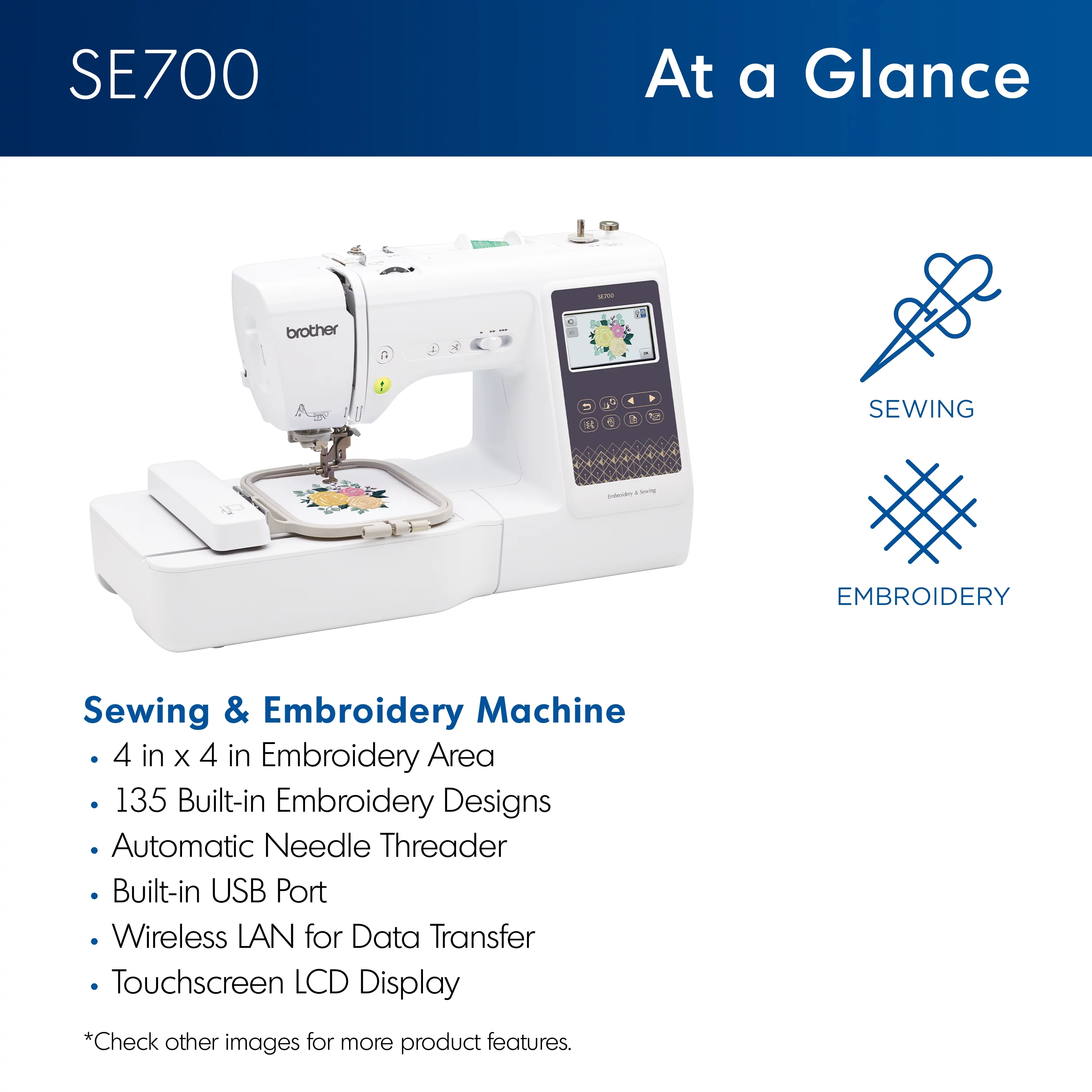 Brother SE700 Computerized Sewing & Embroidery Machine with Built-in Designs & Wireless Connectivity