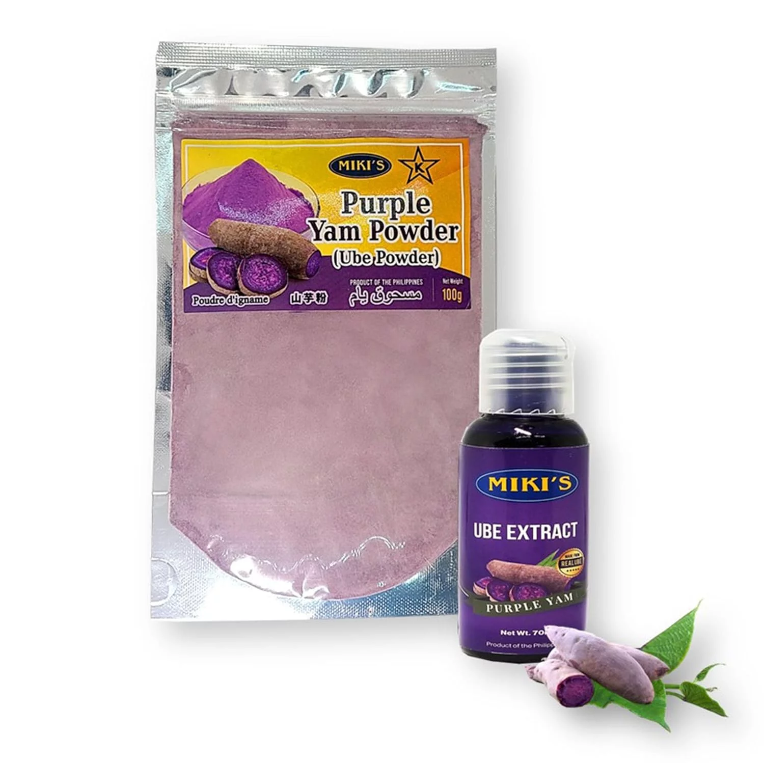 Combo Set Real Ube Purple Yam Flavoring Extract From Natural Ube 70 Ml &100% Real Ube Powder 100 G. By Miki's (2-Pc Set)