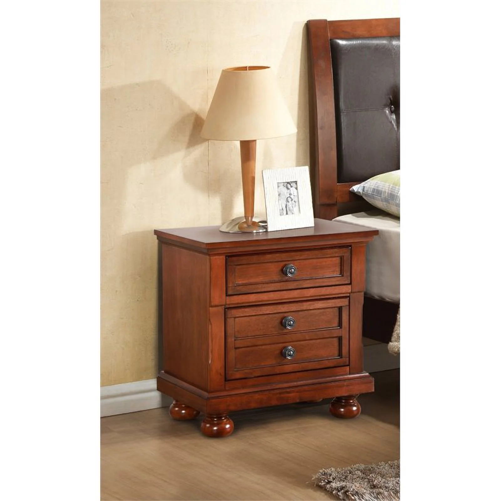 Maklaine Contemporary Engineered Wood 2 Drawer Nightstand in Cherry
