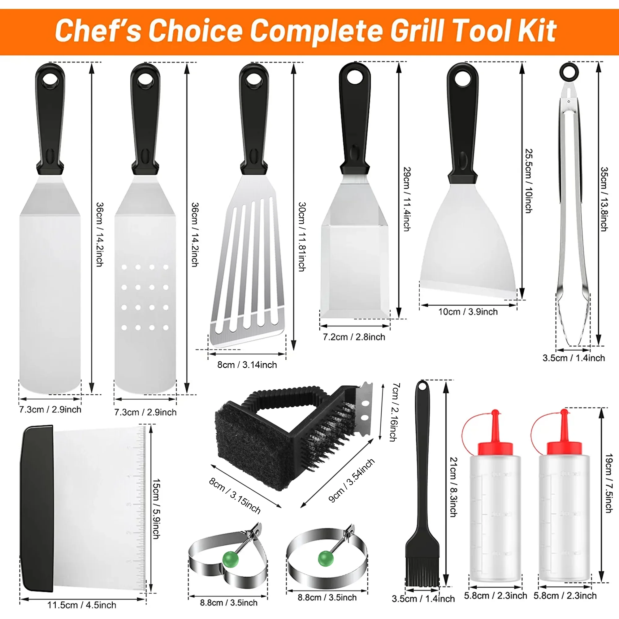 Griddle Accessories for Blackstone, Upgraded 401&402 Extra-Thick Stainless Steel BBQ Grill Tool Set for Blackstone and Camp Chef-13 Pcs