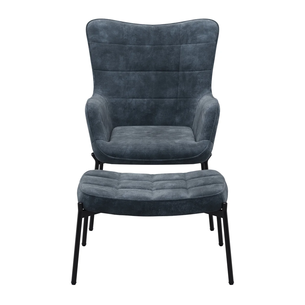 Charlotte Dark Teal Blue Velvet Fabric Wingback Accent Chair with Stool
