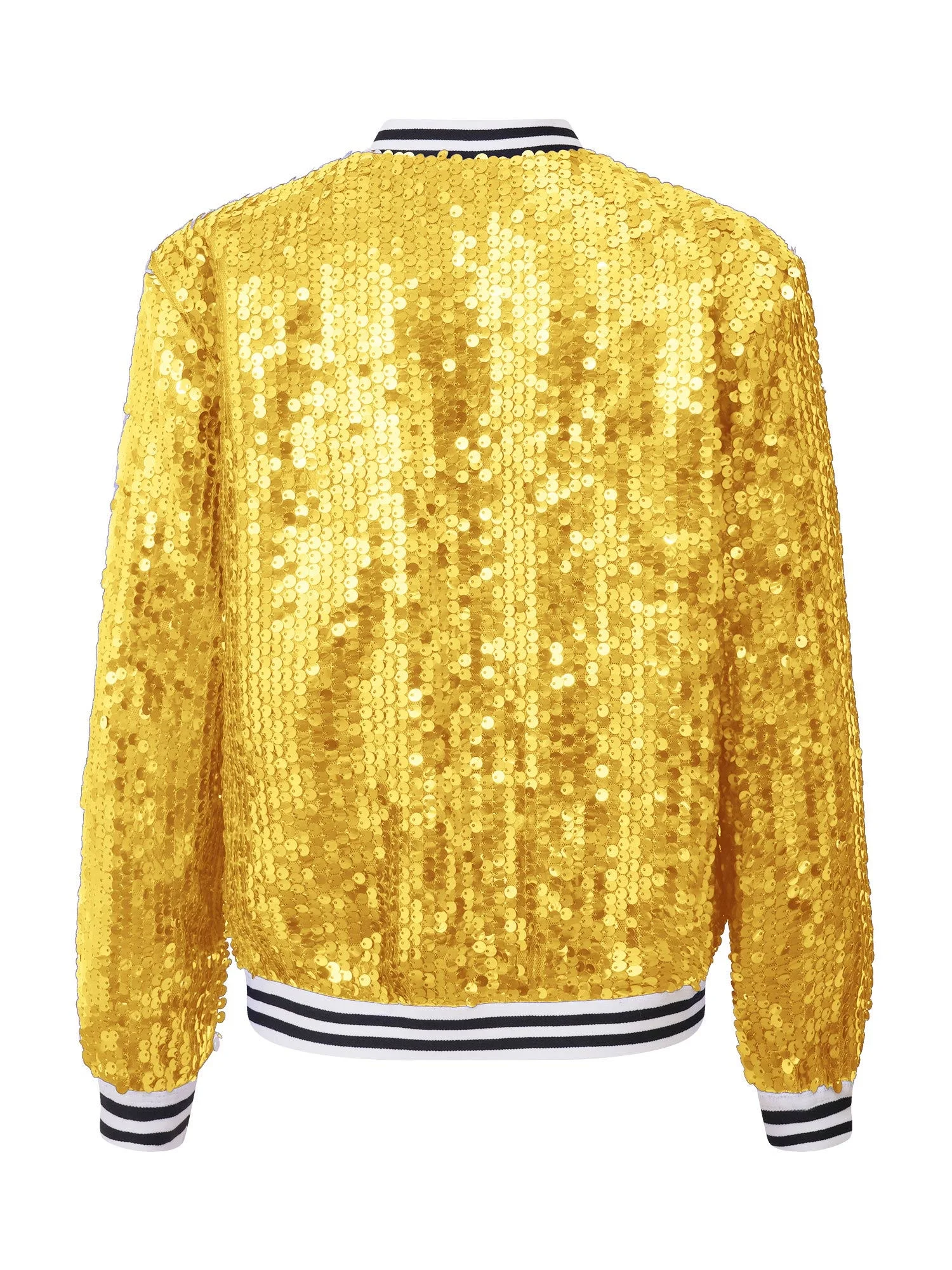 iEFiEL Girls Sparkle Bomber Flight Jacket Shiny Sequins Zipper Hip Hop Jazz Dance Performance Coat Tops Gold 14