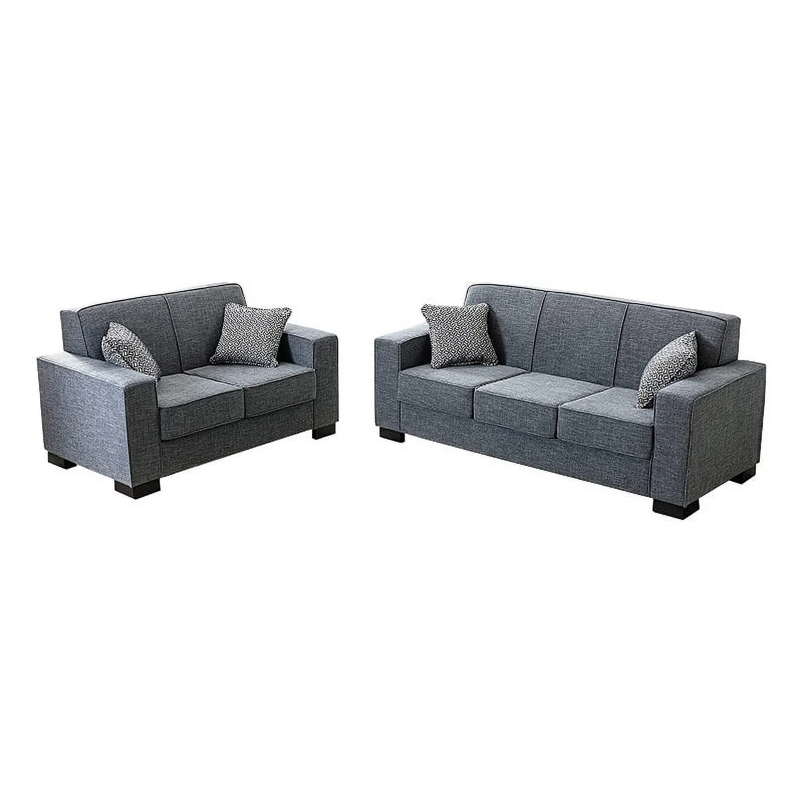 Legend Vansen Modern Fabric Living Room Sofa and Loveseat Set in Gray