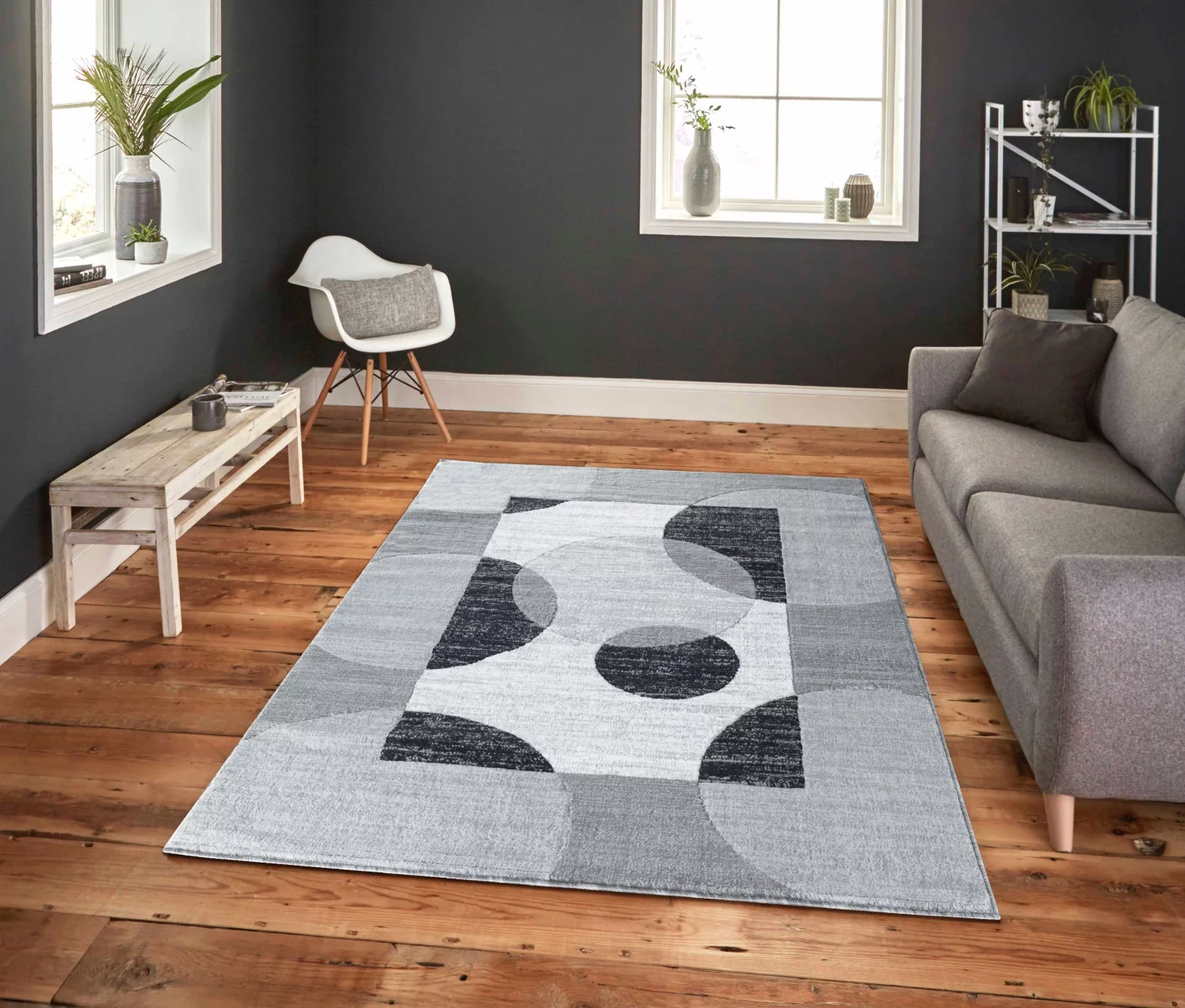 RUG AND DECOR Newport Collection Modern Abstract Design Area Rug Grey Black White Grey Living Room Bed Room Carpet Alfombras para Sala