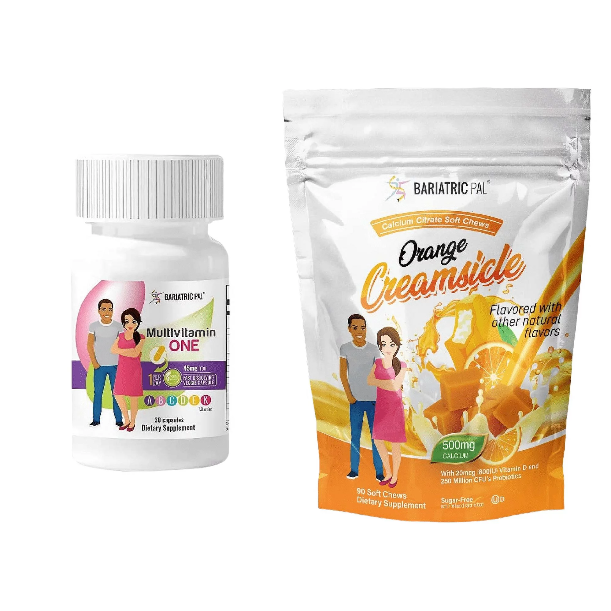 Gastric Bypass Complete Vitamin Pack - Capsules Size: 1-Month Supply, BariatricPal Multivitamin ONE: Capsule with 45mg Iron, BariatricPal Calcium Citrate Soft Chews: Orange Creamsicle