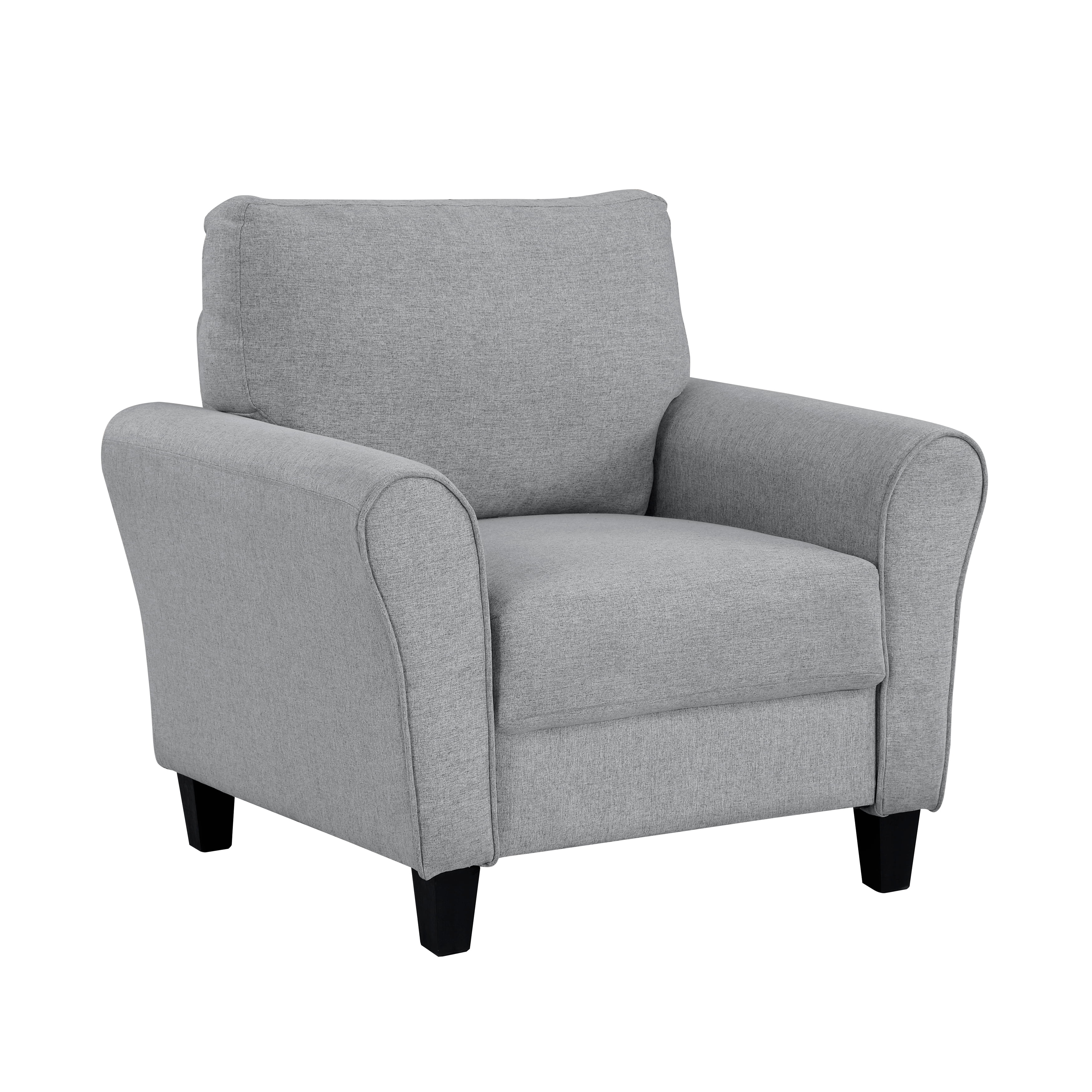Andoer 1pc Chair Dark Gray Textured Fabric Upholstered Rounded Arms Attached Cushion Transitional Living Room Furniture