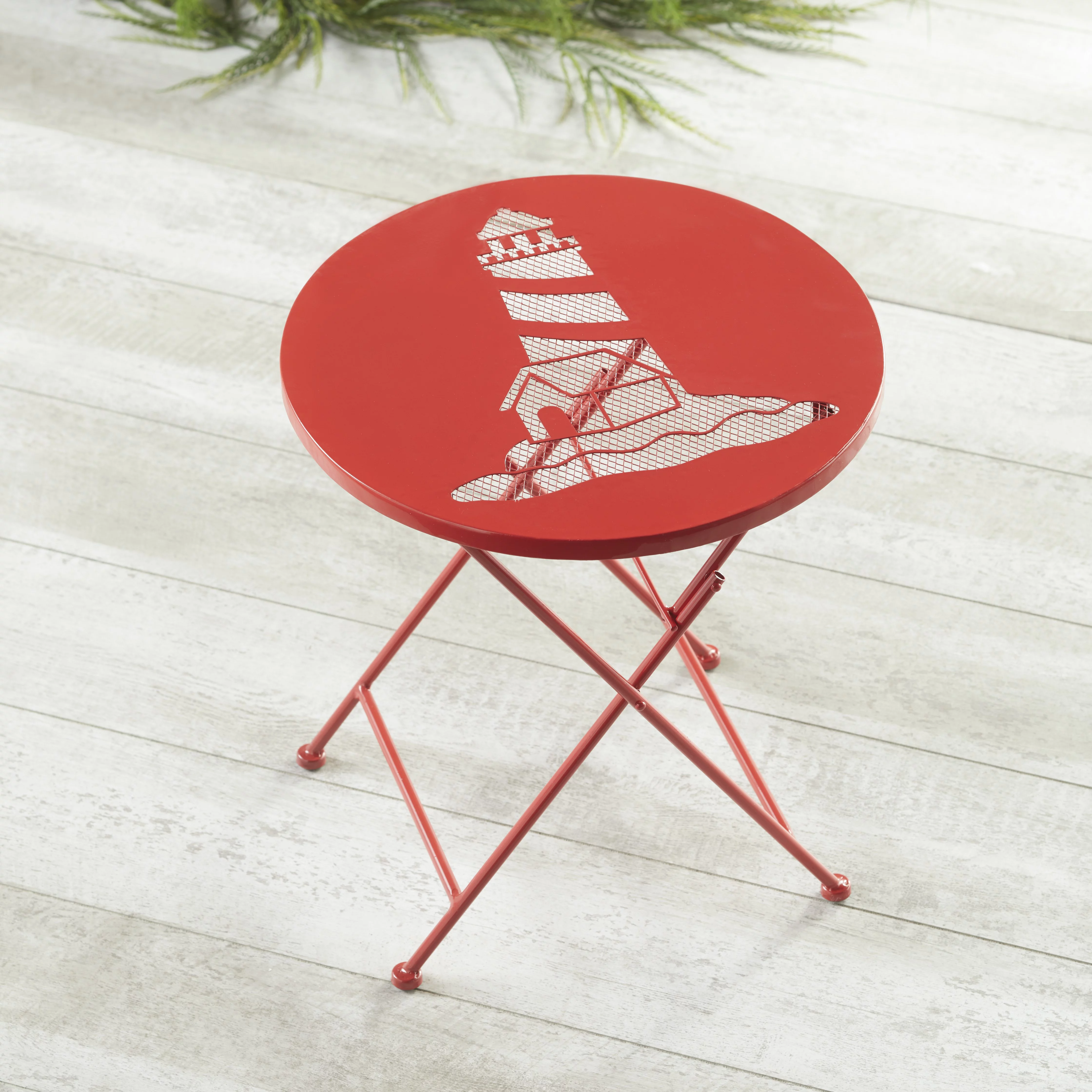 Nautical Folding Table - Small Outdoor Accent Table for Garden Décor - Lighthouse