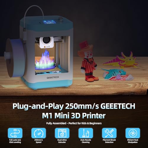 Geeetech 3D Printer for Kids & Beginners, High-Speed Mini 3D Printer, Auto-Leveling, Child-Safe Design, Fully Open Source Pre-Assembled STEM Learning Tool, 3.94x4.33x3.94in Print Size for Home/School