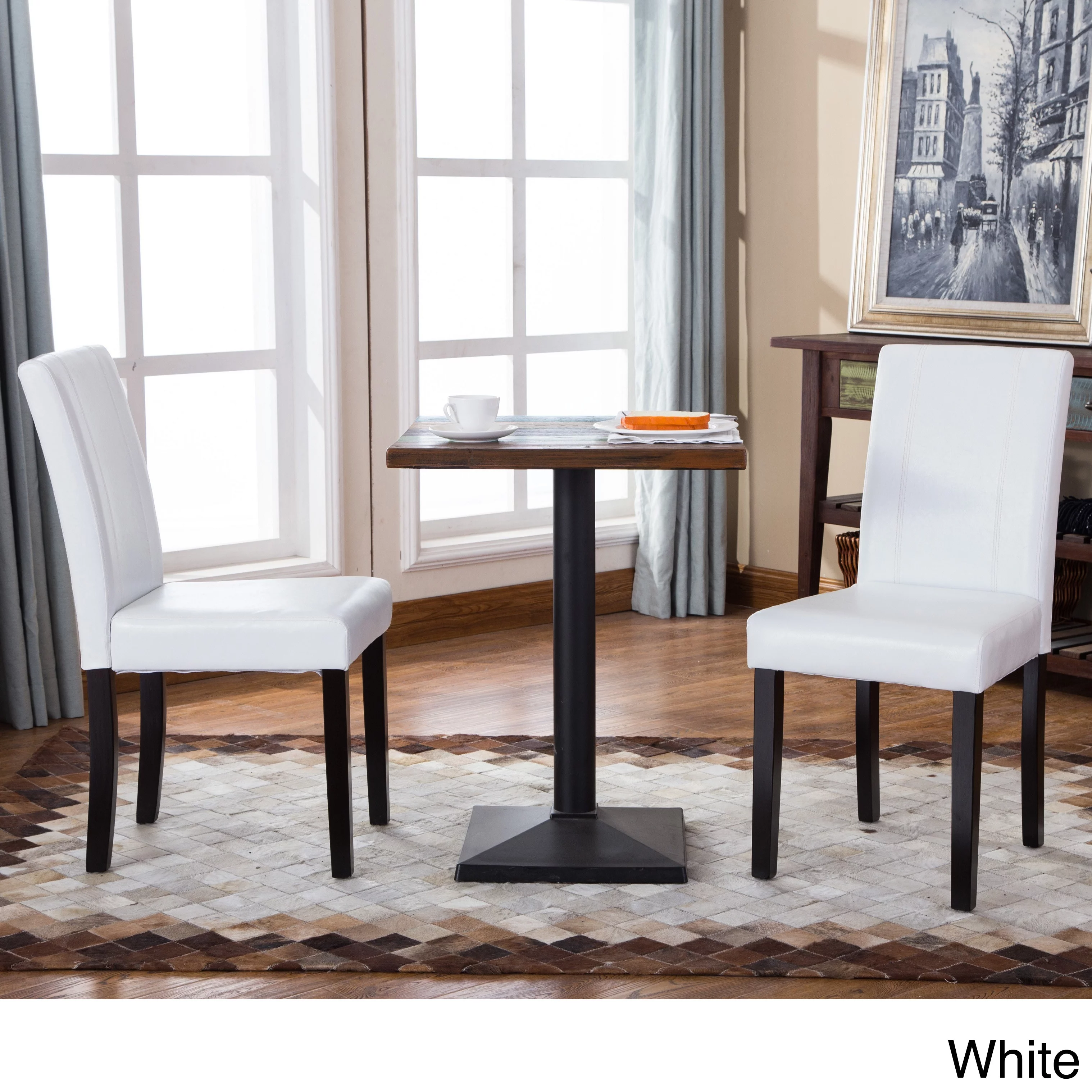 Roundhill Furniture  Urban-Style Solid Wood Leatherette Small Padded Parson Chairs (Set of 2) White