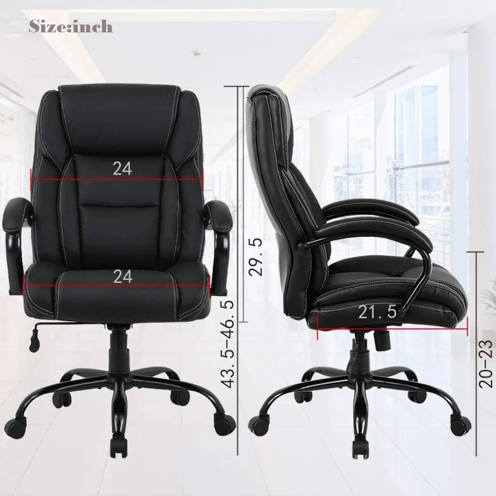 Ergonomic Computer Chair High Back PU Executive Chair with Lumbar Support Headrest Swivel Chair for Women Men Adults,Black