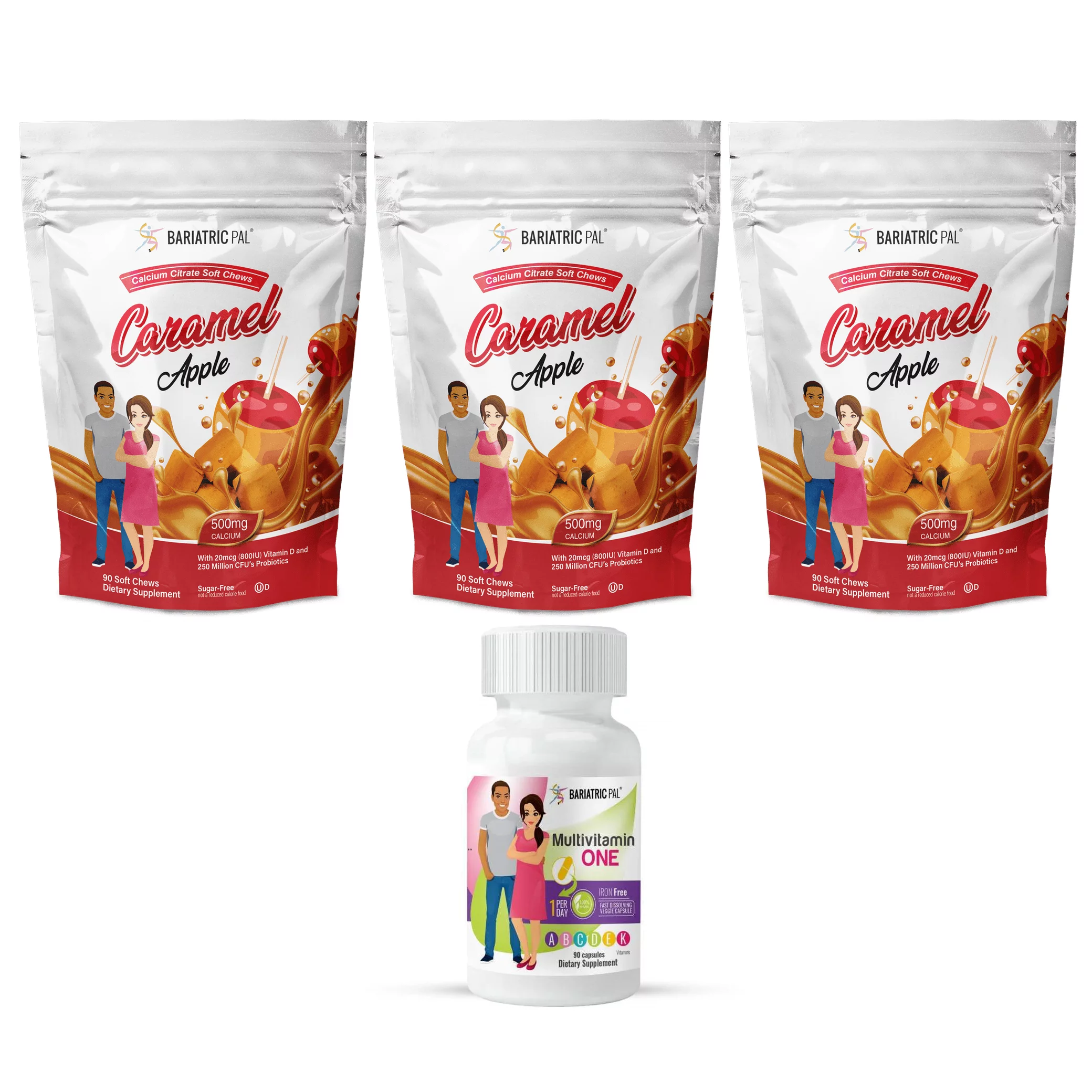 Duodenal Switch Vitamin Pack - Capsules Size: 3-Month Supply, BariatricPal Multivitamin ONE: Capsule - Iron Free, BariatricPal Calcium Citrate Soft Chews: Caramel Apple