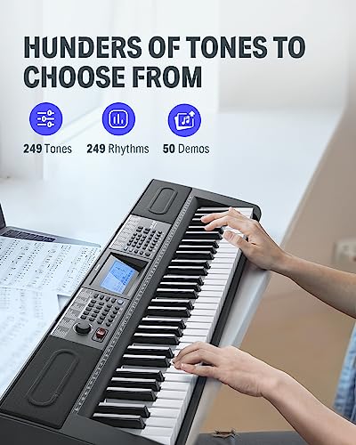 Donner 61 Key Keyboard Piano, Electric Piano Keyboard Kit with 249 Voices, 249 Rhythms - Includes Piano Stand, Stool, Microphone, Gift for Beginners, Black (DEK-610S)