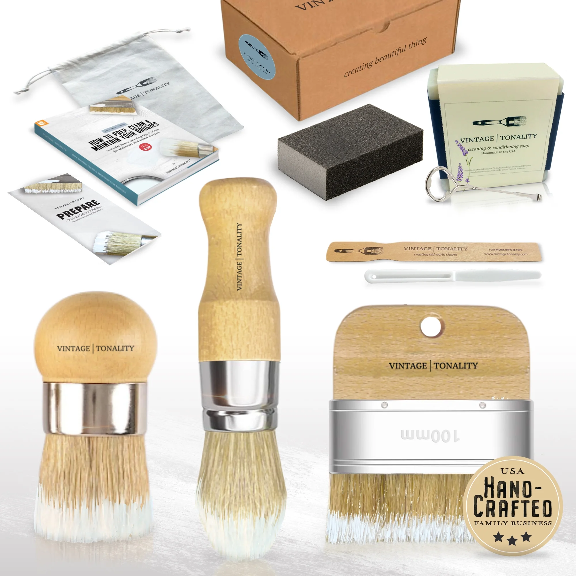 3 PCS Specialty Chalk Paint Wax Brush Set for Painting Furniture | Densely Packed Natural Bristles for Chalk Painting by Vintage Tonality