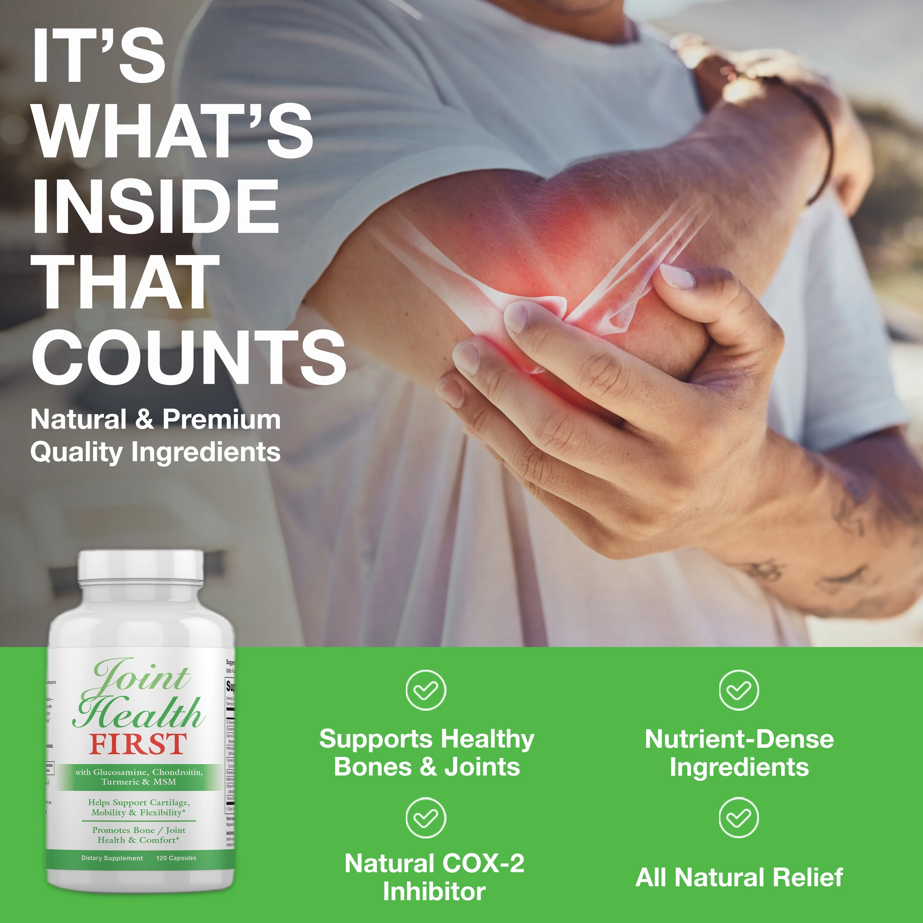 Greens First Joint Health First, Antioxidant Properties, All-Natural Supplement for Discomfort Relief, Yucca, Turmeric,