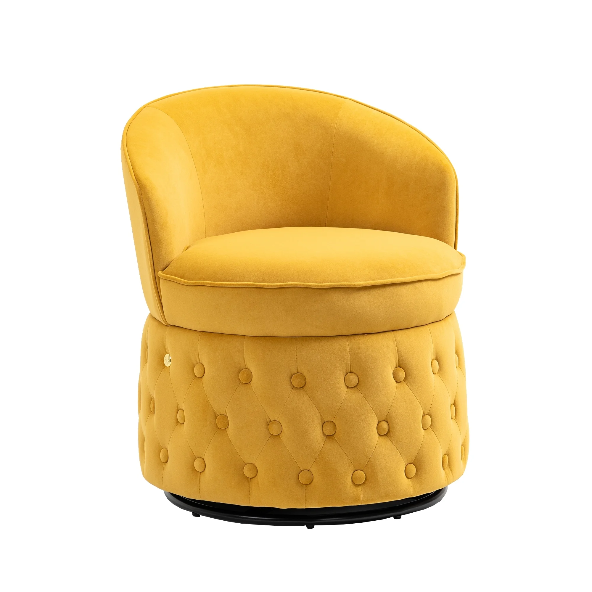 Velvet Upholstered 360 Degree Swivel Tufted Round Barrel Chair Yellow