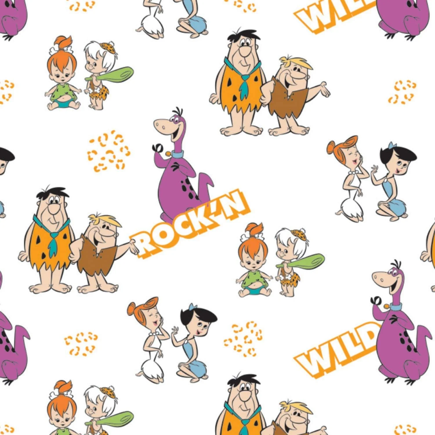 The Flintstones 2 Gangs A Rock'n White 100% Cotton Sold By The Yard.