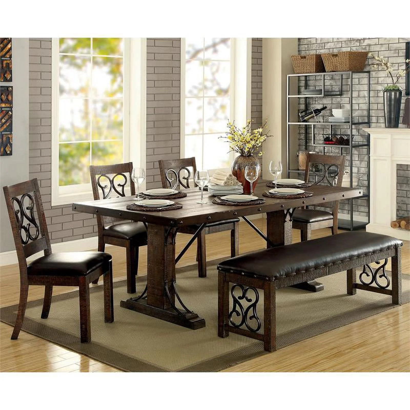 Furniture of America Arlyne Solid Wood Rectangle Dining Table in Rustic Walnut