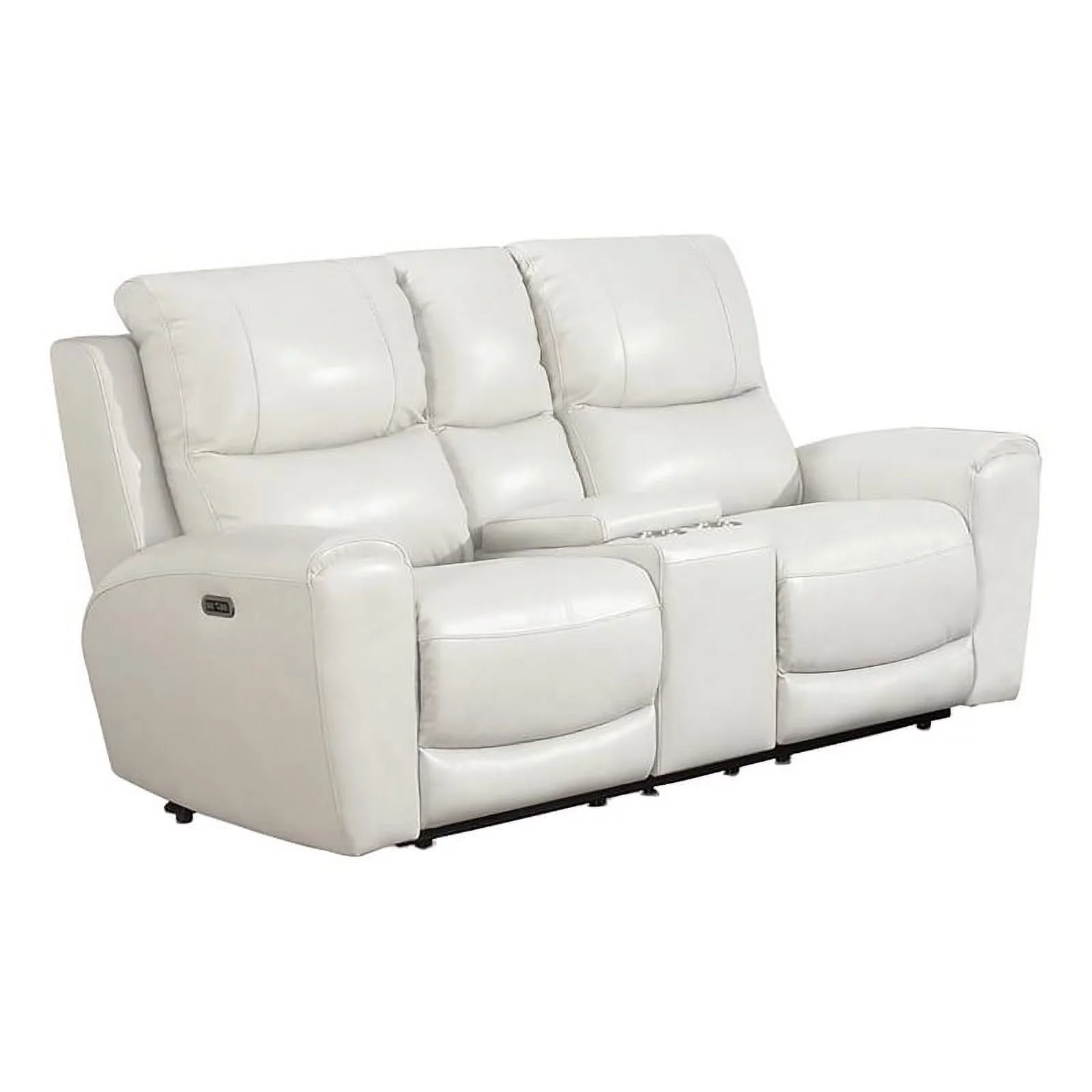 Bowery Hill Transitional Leather Power Reclining Console Loveseat in Ivory
