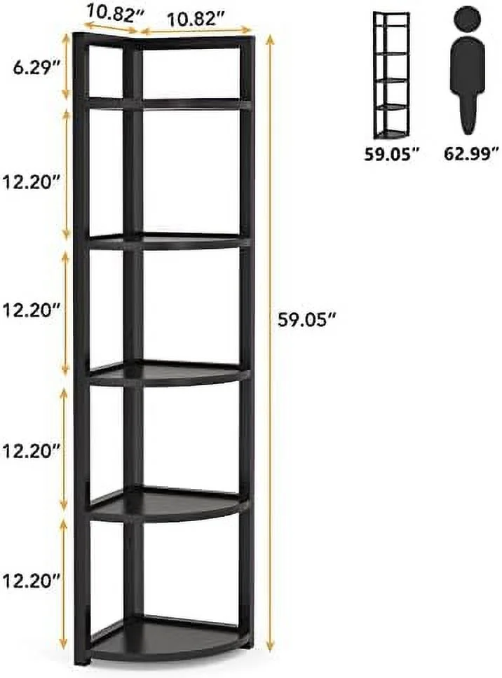 KHBIULIFE 6 Tier Corner   70.9 Inch Tall Corner Bookshelf Small Bookcase Modern Corner Shelving Unit  Rack for Living Room  Home Office  Kitchen  Small Space (Black)