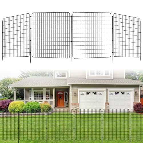10 Panels Dog Fence Outdoor for Yard, 36 in(H) X 25 ft(L) Decorative Garden Fence Rustproof No Dig Animal Barrier Fencing Metal Wire Panel Border Patio Rabbits Ground Stakes