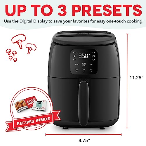DASH Tasti-Crisp™ Electric Air Fryer Oven, 2.6 Qt., Grey – Compact Air Fryer for Healthier Food in Minutes, Ideal for Small Spaces - Auto Shut Off, Digital, 1000-Watt