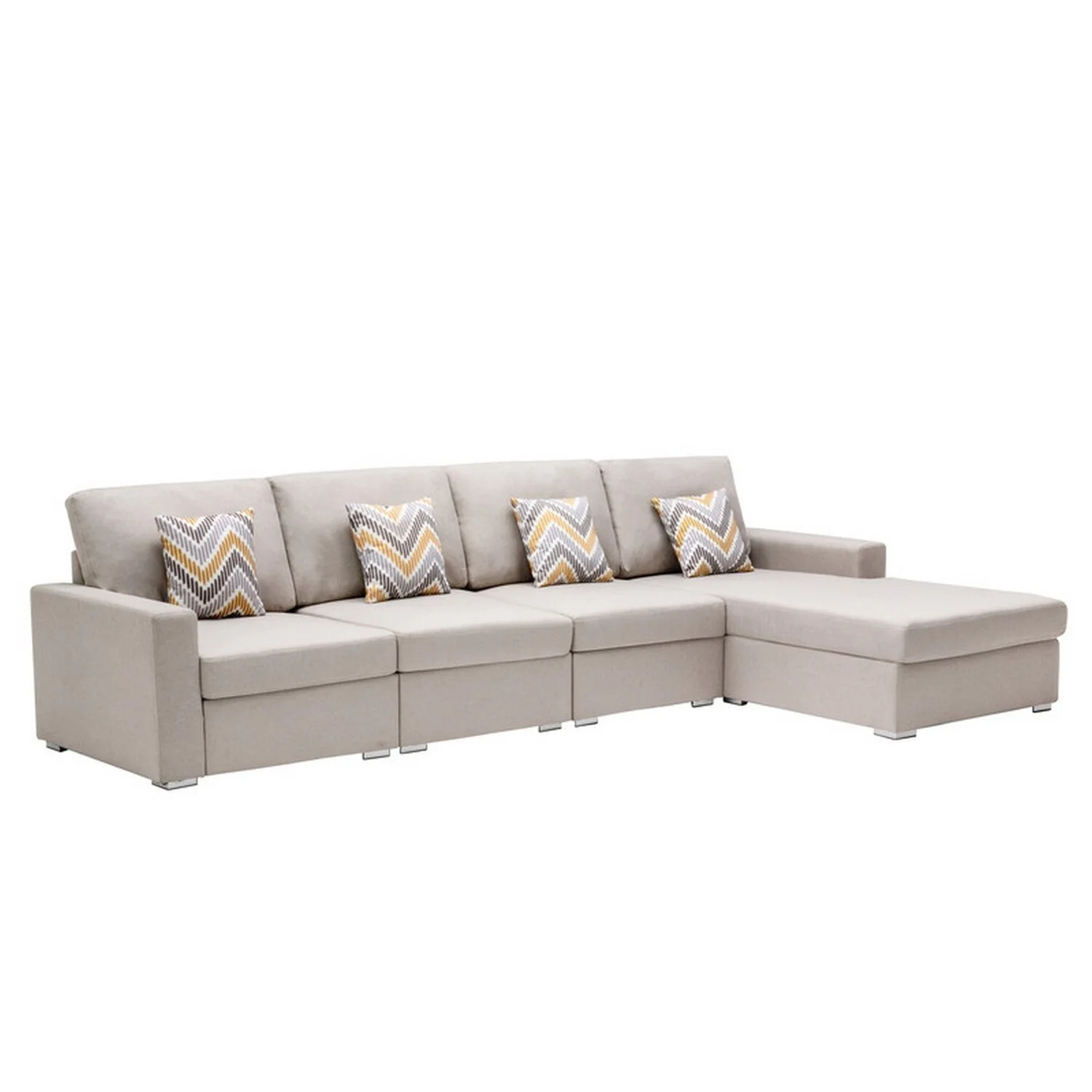 Lini 4 Piece L Shape Sectional Sofa with Reversible Chaise - Beige Linen