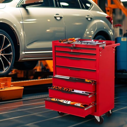 6-Drawer Rolling Tool Chest Cabinet, Large Capacity Metal Tool Box with Wheels and Keyed Locking, Roll Around Storage Organizer Tool Cart for Garage, Warehouse, Work Shop (Black)