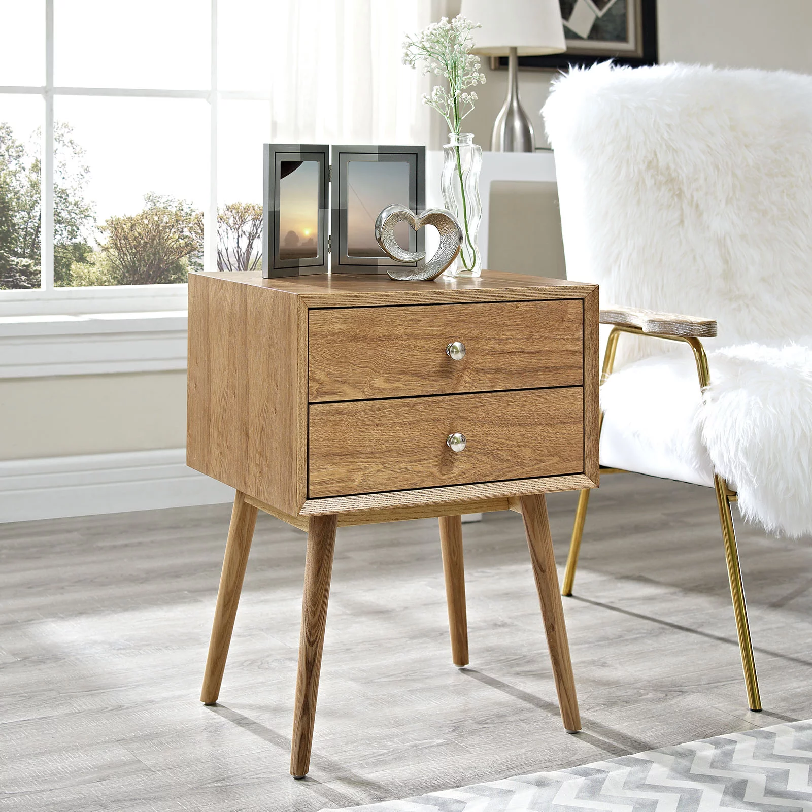 Nightstand Side End Table, Wood, Brown Natural, Modern Contemporary Urban Design, Bedroom Master Guest Suite Living Room
