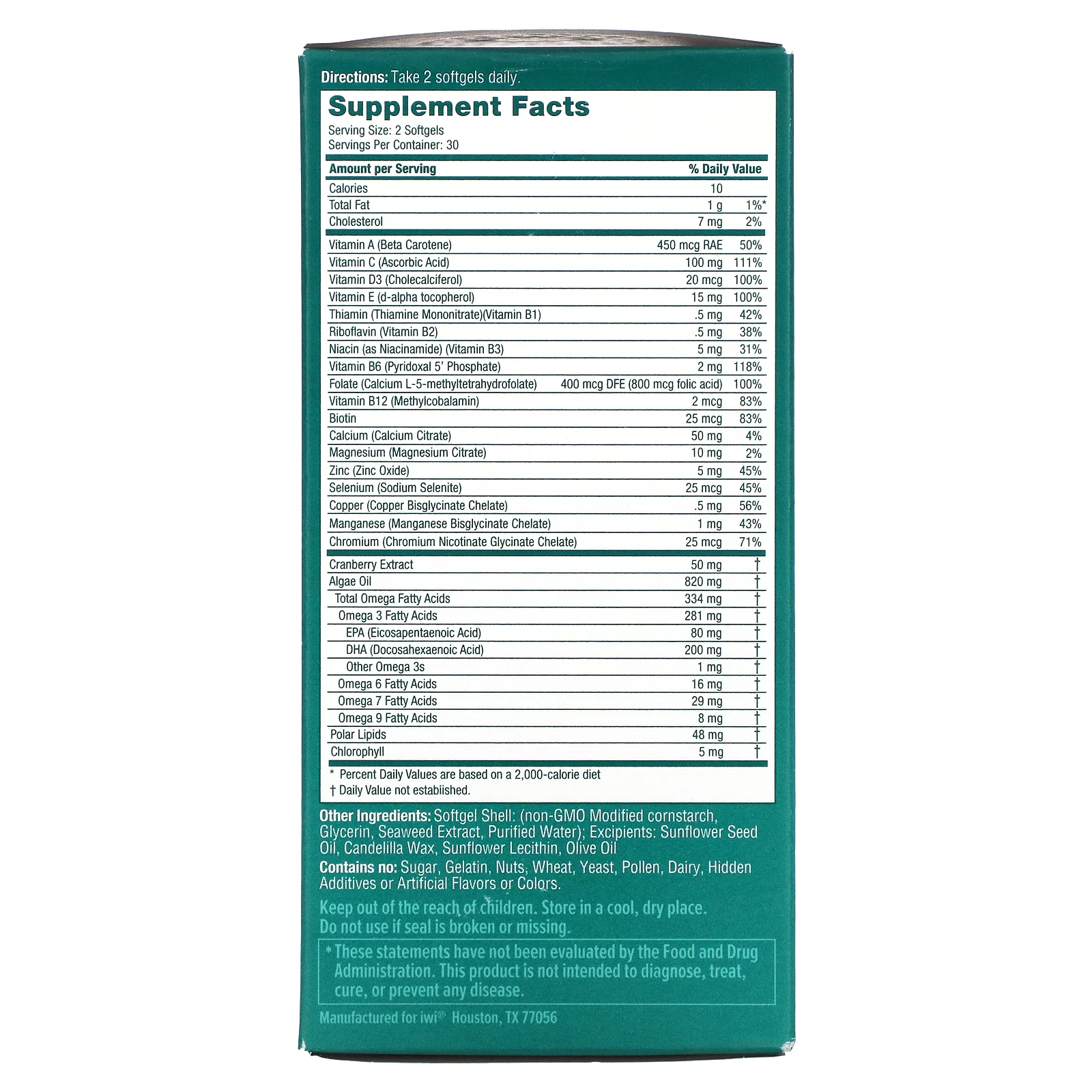 iwi Women's Complete Multivitamin + Vegan Algae Omega-3 -  30 Day Supply