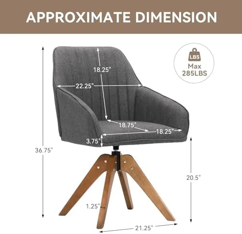 NLIBOOMLife Swivel Armchair Mid Century Accent Chair with Solid Wood Legs  Modern Linen Fabric Upholstered Vanity Chair  Home Office Desk Chair for Living Room  Bedroom Offices Gray
