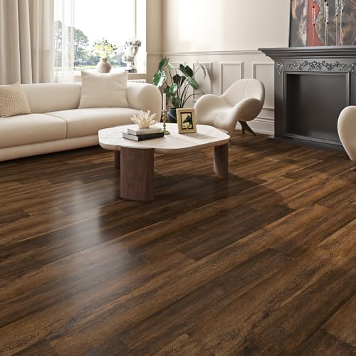 Livelynine 18-Pack Dark Walnut Wood Grain Peel and Stick Floor Tile Waterproof Flooring Planks 6x36 Laminate Flooring Luxury Self Adhesive Vinyl Plank Flooring Linoleum Stick on Bathroom Tiles