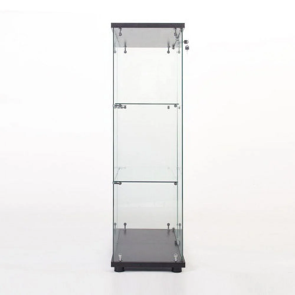 One Door Glass Cabinet Glass Display Cabinet with 3 Shelves, Black